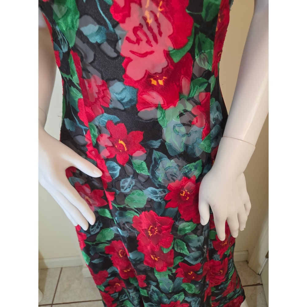 Vintage 1980S Victorias Secret Gold Label Red Floral Burnout Maxi Slip Dress M - Picture 6 of 12